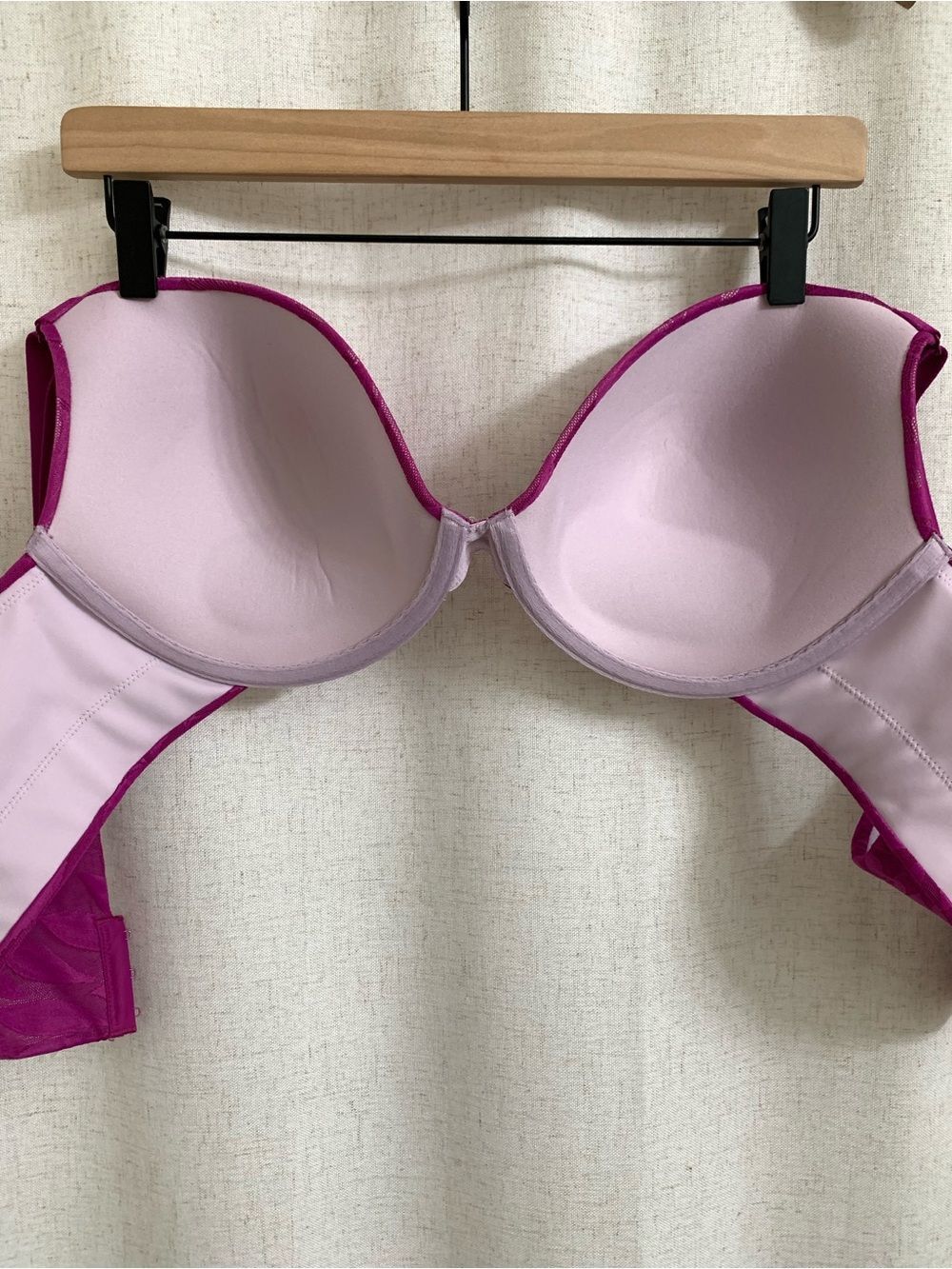 Cacique Invisible Lace Back Smoother Boost Plunge Bra Purple Wine 44B - Picture 9 of 11